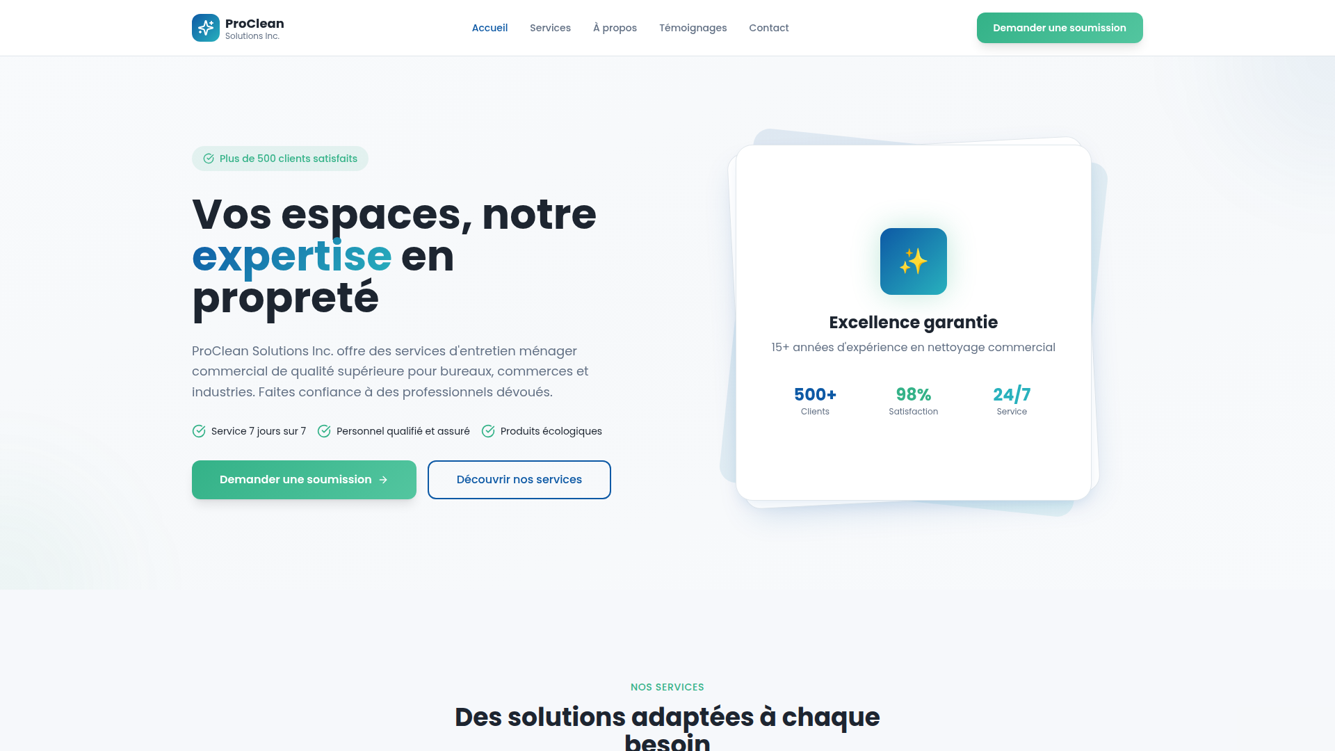 ProClean Solutions - Site web créé au Québec